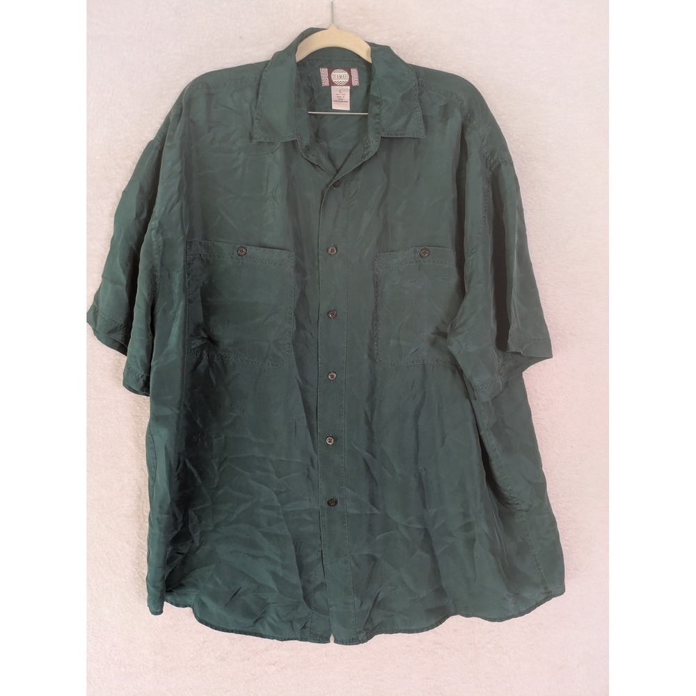 Chiamare Button Down Shirt Men's L Turquoise 100% Silk Short Sleeve